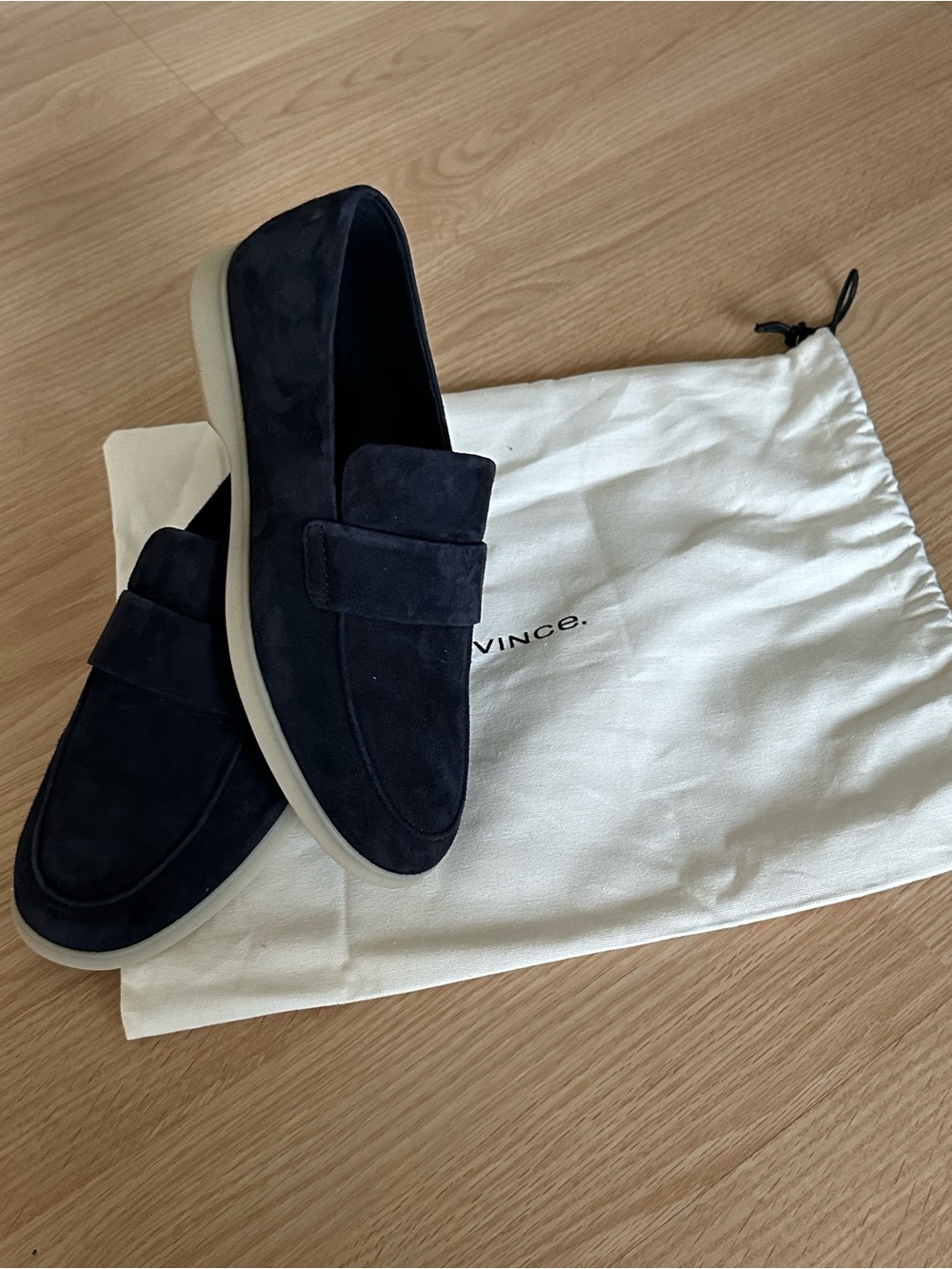 NEW Vince Navy Suede Penny Loafers Women’s Size 7.5 Slip-On Shoes
